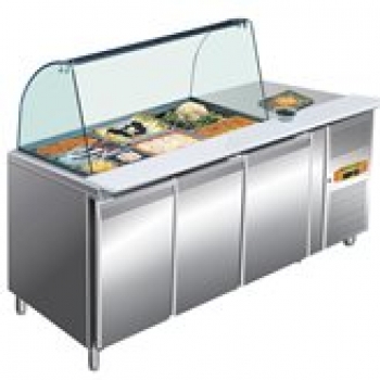 Saladette mit Glasvitrine 3 Türen, 1795x700x1365