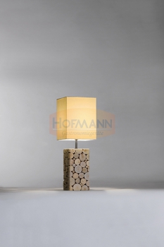 Tischleuchte, Holz - Baumwolle, 230V, 150x150x440