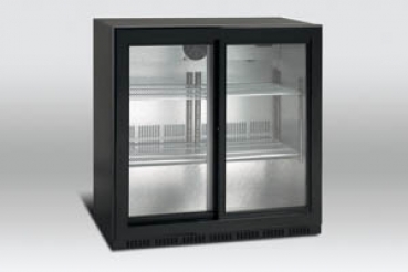 Barkühler 2 Glasschiebetüren (Schwarz). 0/+10°C,165 L., 865x520x865