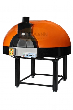 Holz-/Gasofen für 9 Pizzen Ø33cm, vormontiert, mit rotierender Monoblock Backfläche, Innenmaße 1740x1400x420, Außenmaße 2150x1860x1900