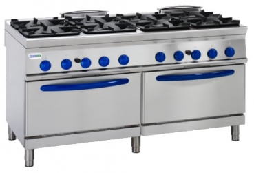 Gas Herd Edelstahlrost mit Backofen, 2x2/1 GN, 2x7,0 kW, 300kg, 1600x900x900