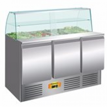 Saladette mit Glasvitrine, 3 Türen, 230V, Umluftkühlung, 1364x700x1375