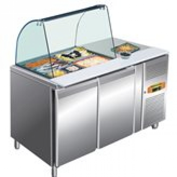 Saladette mit Glasvitrine 2 Türen, 1360x700x1365, Paketpreis
