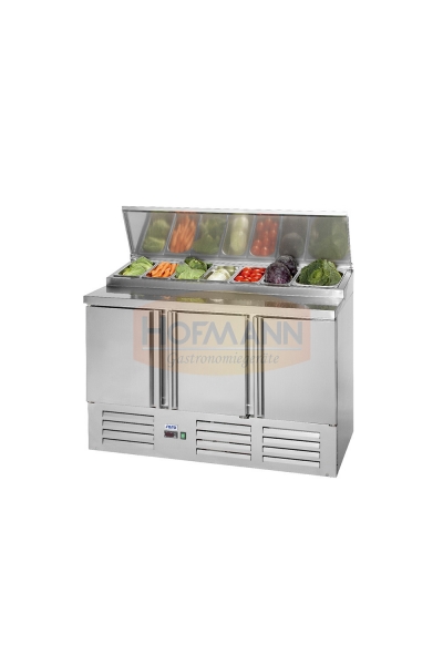 Pizzatisch, 3 Türen, 7x 1/3 GN, Edelstahl, 1370x700x1010mm
