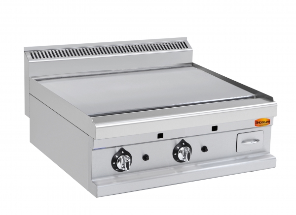 Gas-Grillplatte, Tischmodell, glatte verchromte Platte, 16 kW, 800x700x270