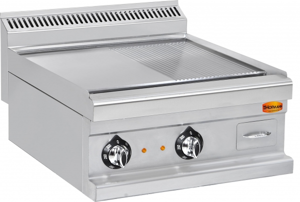 Elektro-Grillplatte, glatt-gerillt, Tischmodel, 9 kW, 400 V, 600x600x270