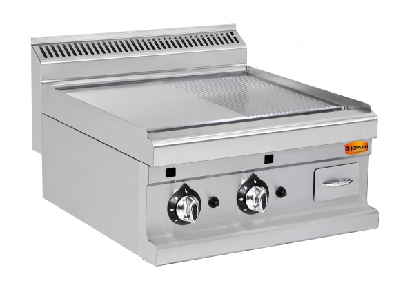 Gas-Grillplatte, glatt-gerillt, 14 kW, 600x600x270
